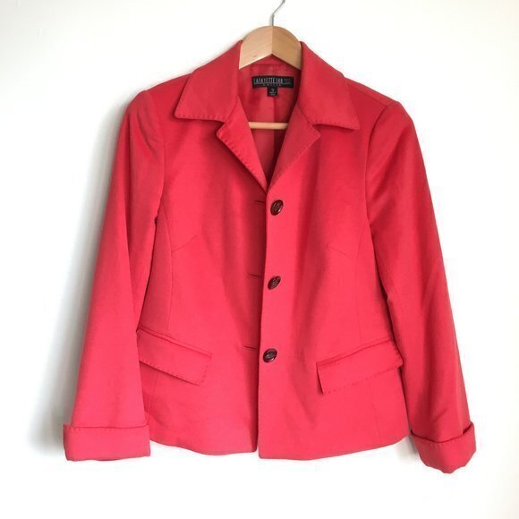 Lafayette 148 Button Down Blazer Jacket Womens Sz 10P Petite Italy Wool Red Work - Picture 1 of 5